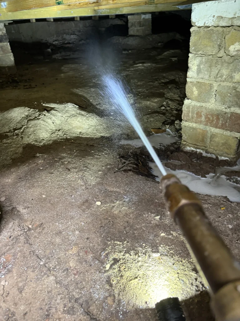 Targeted pest-control application within a residential subfloor