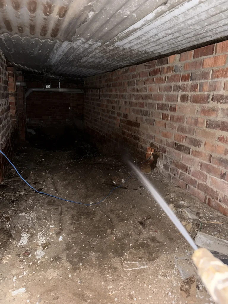 Additional crawlspace view during subfloor pest treatment